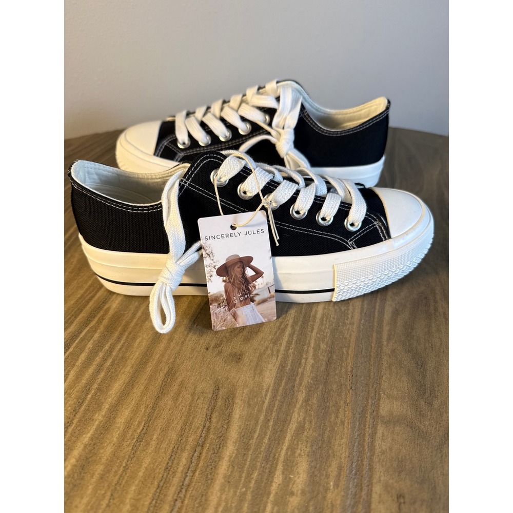 Sincerely Jules Vince Sneaker Shoes Women 6.5 Black‎ New Platform Canvas Low Top